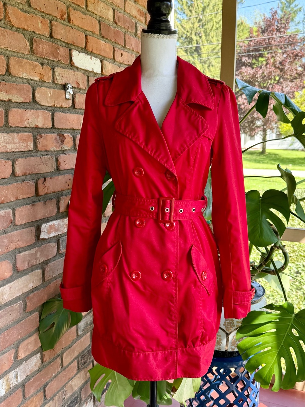 H&M Cherry Red Fit & Flare Trench Coat